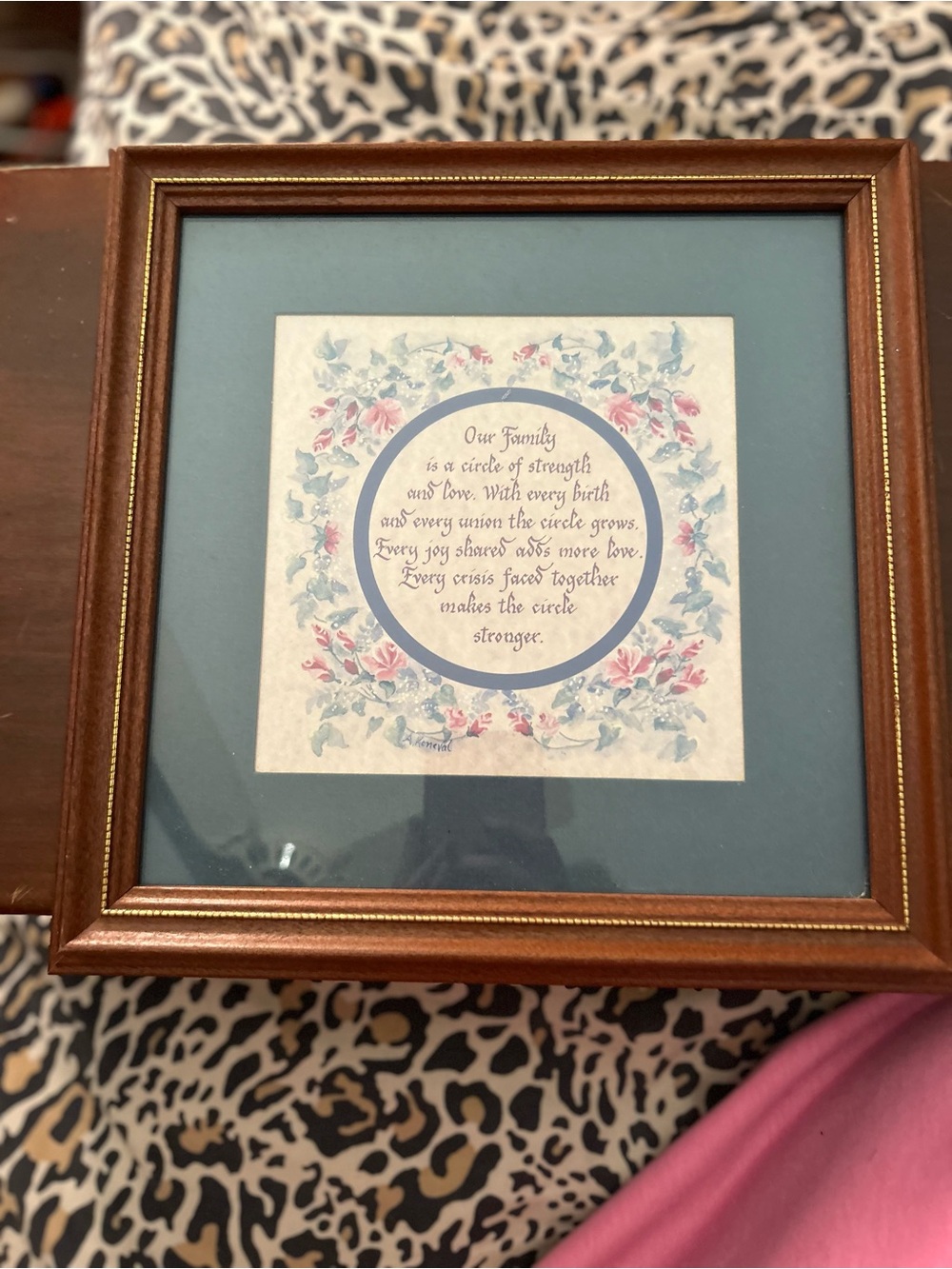 Framed Floral Family Quote Wall Accent in Teal and Brown - Unbranded